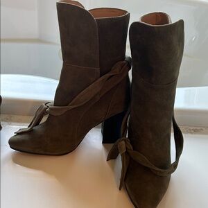 Banana Republic Olive Suede Tie-Front Block Heel Ankle Boots